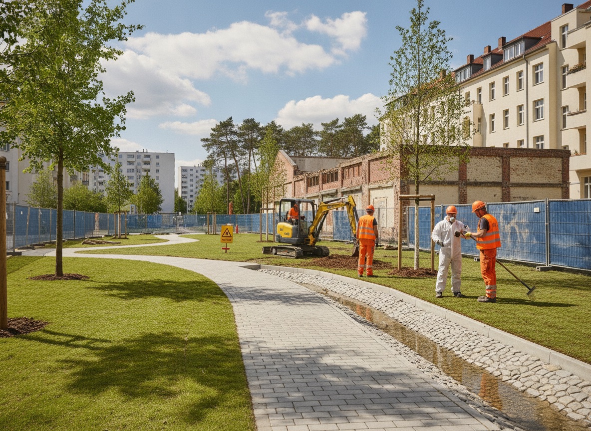 GaLa-Bau-Projekt in Berlin – Begrünung, Wege, Außenanlagen eines Neubaus – Grünflächengestaltung, Pflanzung, Landschaftsbau