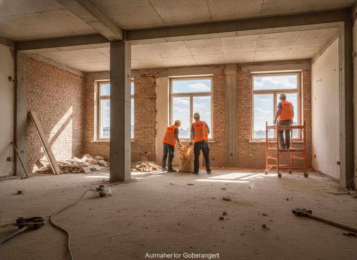 Entkernung im Bestandsgebäude, selektiver Rückbau von Innenausbau vor Sanierung