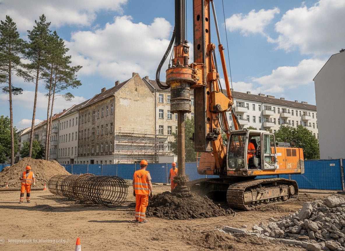 Spezialtiefbauprojekt in Berlin – Bohrpfahlherstellung, Pfähle beim Einbau in bindigen Boden