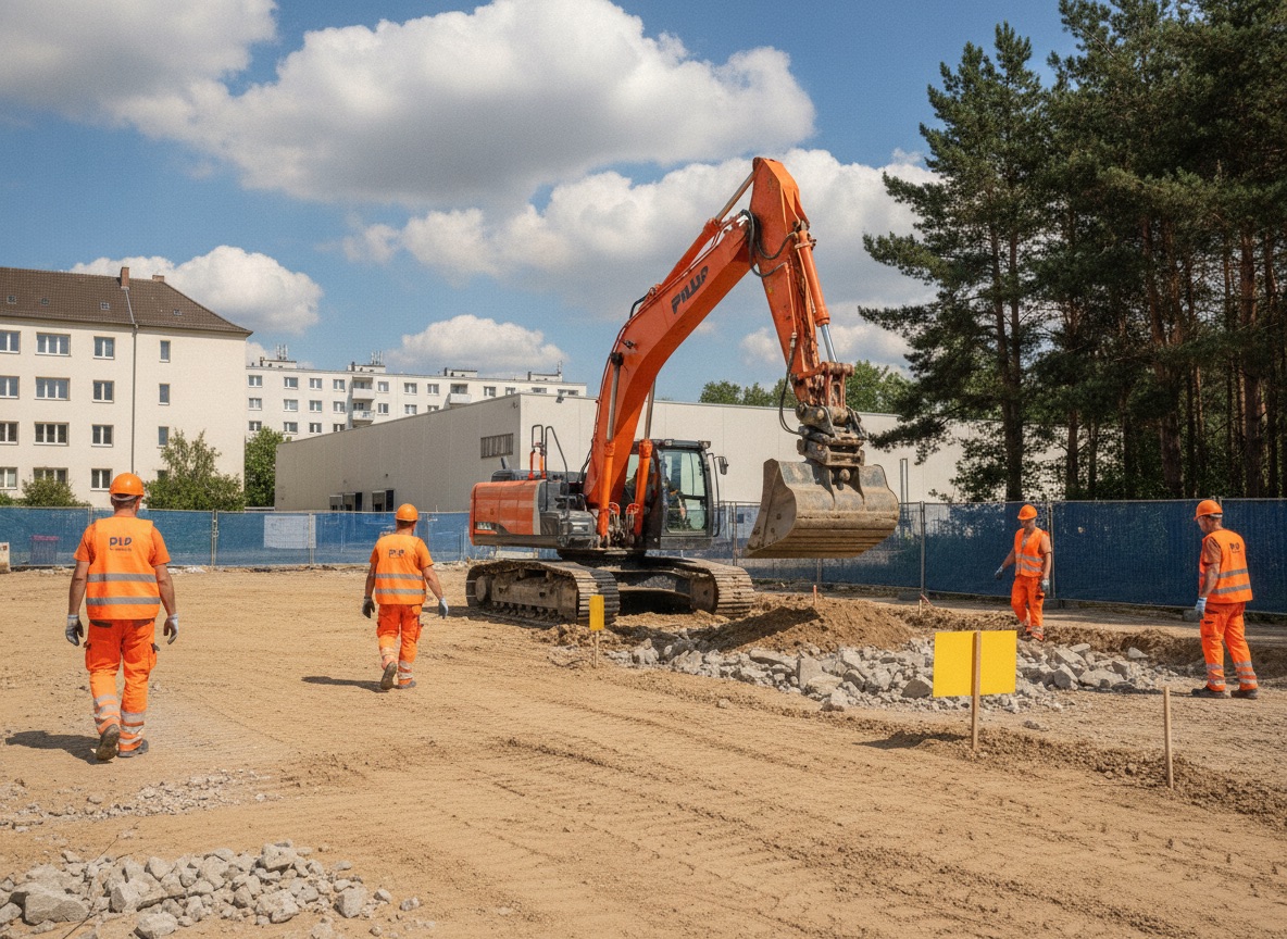 Tiefbauprojekt in Berlin, Erdarbeiten und Vorbereitung