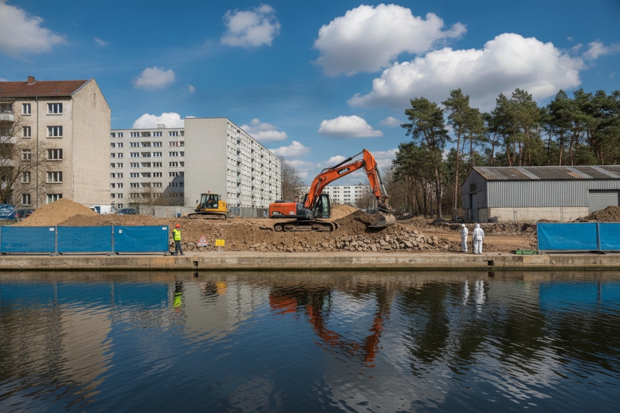 Spandauer Horn – Arbeiten am Wasserstraßenufer, Kettenbagger